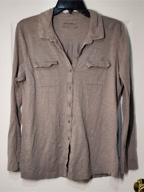 Eddie Bauer Women’s Large Taupe Button Front Shirt Lightweight Outdoor Top